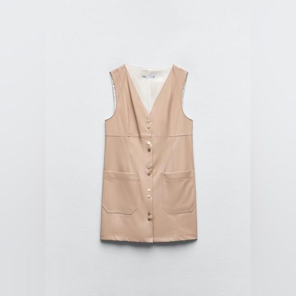 NWT ZARA FAUX LEATHER MINI PINAFORE DRESS - Picture 4 of 6
